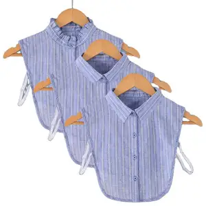 Wholesale blue striple ruffles half shirt detachable fake collar Women Sleeveless Dickey Collar for decoration