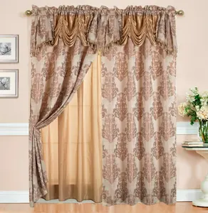 Classic European and American style Geometric two layer valance jacquard curtain for the living room