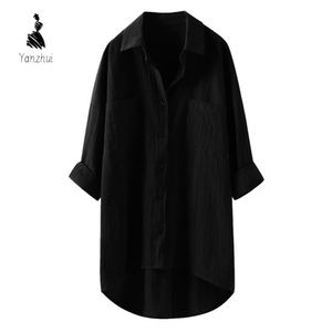 Dames casual effen overhemd van linnen met zakken en lange mouwen - Product Image 6