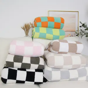 Мягкое теплое дизайнерское Шахматное Клетчатое одеяло на заказ, зимнее одеяло большого размера, вязаное Постельное Белье для сна
