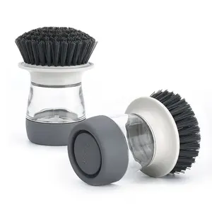 Mini cepillo de plástico para lavar platos de cocina, cabezal redondo, dispensador de jabón