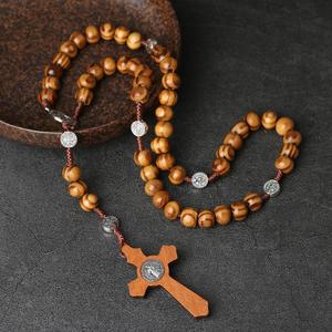 Rosario Católico Mecrt, Cuentas de Madera de Olivo Natural Vintage, Cruz de 10 mm, Rosarios Religiosos Hechos a Mano, Colgante con Crucifijo de Jesús, Venta al por Mayor - Product Image 5