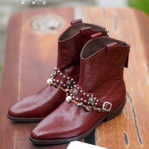 Stivali da Cowboy da <span class=keywords><strong>Donna</strong></span> in Vera Pelle Autunno/Inverno, Punta Affusolata, Tacco Grosso, Cerniera Posteriore, Colore Unico - Product Image 5