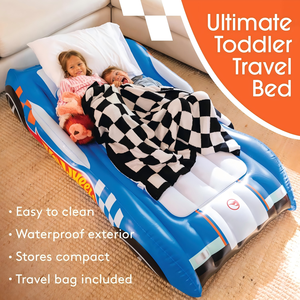 Blue Race Car Shaped Kids <b>Inflatable</b> Travel Bed for Toddlers Camping Home Hotel - Product Image 3