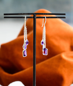 Pendientes de borla geométricos con amatista y borlas de estilo moderno para mujer - Product Image 5