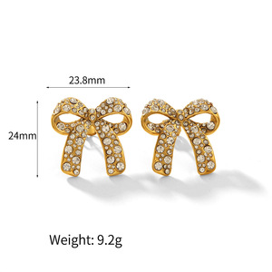 Bowknot <b>Stud</b> Earrings Gold Rhinestone Inlaid <b>Titanium</b> Steel For Women Party Fashion Jewelry - Product Image 4