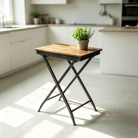 Table d'appoint industrielle avec structure métallique et plateau en bois, table pliable vintage, table d'appoint pour patio et jardin, pour l'intérieur et l'extérieur, meubles de maison