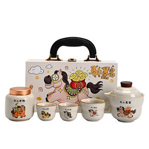 Juego de Té de Cerámica con Diseño de Caballo, 5 Piezas, Portátil, para Viaje, Estilo Kung Fu, con Tapa de Madera, Diseño de Anime - Product Image 5