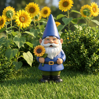 Maßgefertigte Gartenzwerg-Statue aus Kunstharz mit Sonnenblume, Outdoor-Rasen-Ornament, OEM Handbemalte Zwergenfigur, Personalisierte Gartendekoration