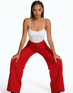 Jean évasé rouge en denim pour <span class=keywords><strong>femme</strong></span>, taille haute, coupe cloche, style rétro streetwear, <span class=keywords><strong>pantalon</strong></span> décontracté à jambe large, tenue pour <span class=keywords><strong>femme</strong></span> - Product Image 2