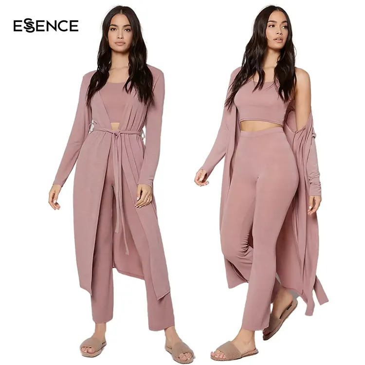 Cami and Pants Ladies 3 Pieces Knit Bamboo Viscose Loungewear Sets Custom Women Lounge Wear