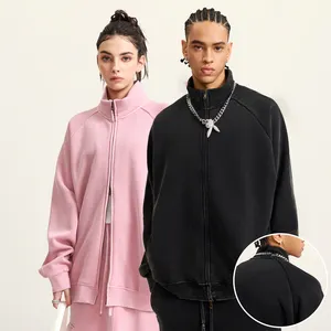 Sweat à capuche pour homme 100% coton uni à doublure zippée Rocker Streetwear oversize en coton épais