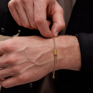 Pulsera <span class=keywords><strong>de</strong></span> Acero Inoxidable en Blanco para Grabar, Regalo Personalizado para el Día del Padre con Nombre y Fecha, Cordón Ajustable, Joyería para Hombre - Product Image 2