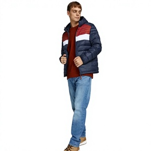 Blouson matelassé à capuche pour homme, coupe-vent, color block, hiver, décontracté, fermeture éclair, rembourrage polyester, coupe classique - Product Image 4