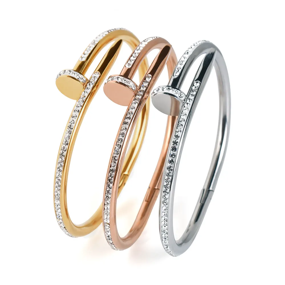 F272 Stainless Steel Cuff Creative gold plated Jewelry For Women And Girls Bangle With Zircon mother Bracelets for gift