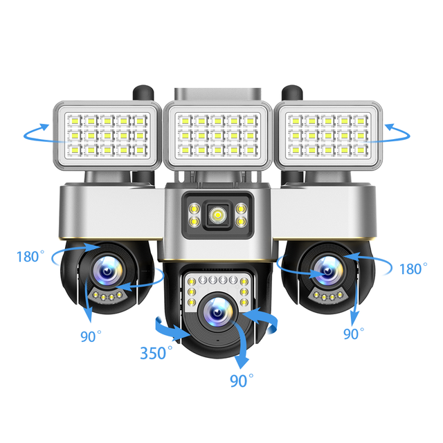 Outdoor 12MP 4G CCTV Security Camera with 3 PTZ Triple Lens Waterproof V380pro Two-Way Audio Cloud Storage IP Network Light
