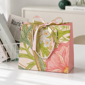 Borsa Regalo Floreale in Carta Botanica, Borsa Rosa con Papaveri per Compleanno, Nastro <span class=keywords><strong>e</strong></span> Fiocco, Cartoncino Bianco Premium, Souvenir all'Ingrosso - Product Image 6