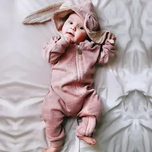 Setelan jumpsuit bayi baru lahir, piyama balita Onesies katun lengan panjang ritsleting