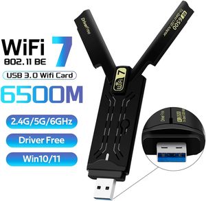 Tốc Độ Cao Wifi <span class=keywords><strong>7</strong></span> 6500M USB 3.0 <span class=keywords><strong>Adapter</strong></span> Miễn Phí Điều Khiển Thẻ Không Dây Cho <span class=keywords><strong>Windows</strong></span> 11/10 Bên Ngoài Máy Tính Để Bàn/Máy Tính Xách Tay Mạng - Product Image 3