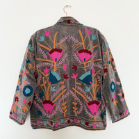Veste matelassée à boutons brodée de fleurs multicolores pour femmes Sujanji, tissu en toile, longueur normale, automne/hiver, écologique
