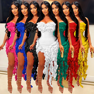 C251020 <span class=keywords><strong>Elegante</strong></span> <span class=keywords><strong>Abito</strong></span> <span class=keywords><strong>Midi</strong></span> con Spalle Scoperte e Volant per Cena, Festa e Club 2025 - Product Image 1