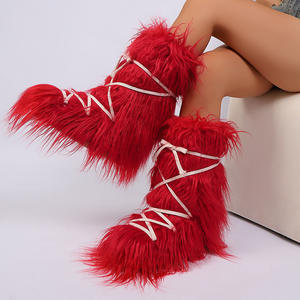 SHIKOL peluche fausse fourrure bottes pour femmes Vintage Goth Mega tracteur bottes mi-<span class=keywords><strong>mollet</strong></span> à lacets grosses chaussures plates <span class=keywords><strong>femme</strong></span> Y2K hiver neige - Product Image 4