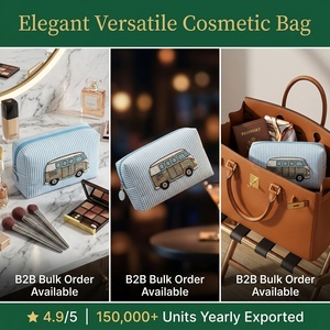 Bolsa de Cosméticos para <span class=keywords><strong>Camper</strong></span> <span class=keywords><strong>Van</strong></span> al por Mayor, Estuche de Maquillaje de Seersucker con Logotipo Personalizado, Bolsa de Aseo Rayada con Cuentas Hecha a Mano, Bajo MOQ, Directo de Fábrica - Product Image 6