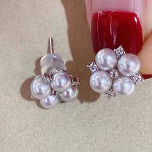 Boucles d'oreilles en argent S925 21447 et boucles d'oreilles multi-perles, perles rondes de 5-6 mm, accessoires de perles DIY avec support creux - Product Image 3