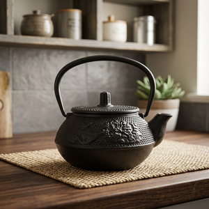 Tetera tradicional china de hierro fundido con tapa y asa, resistente al calor. - Product Image 6