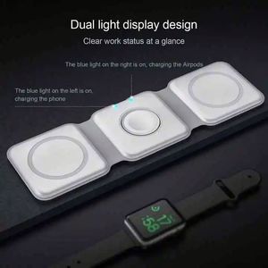 แท่นชาร์จไร้สายพกพาแบบพับได้ 15W PD 3 in 1 ชาร์จเร็ว รองรับการชาร์จแม่เหล็กสำหรับโทรศัพท์และอุปกรณ์อื่นๆ 3 in 1 - Product Image 2