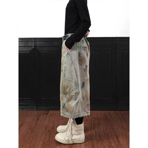 Pantalon Capri en Denim Vintage Lavé pour Hommes et Femmes, Printemps, Color Blocking, Robuste, Large, Ample, Style Crayon - Product Image 3