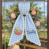 En gros, nœuds de couronne en toile de coton vierge pour broderie, personnalisables, avec bordure en zigzag, en tissu durable, pour la décoration de mariages et de fêtes
