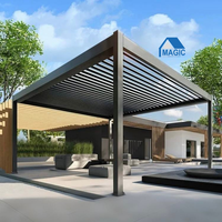 Pergola bioclimatique motorisée pour jardin extérieur, pergola en aluminium avec toit à lamelles réglables