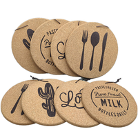 Sous-verre rond imprimé Meida en liège naturel, durable, absorbant et résistant à la chaleur, pour cuisine, vente en gros, usine, en vrac