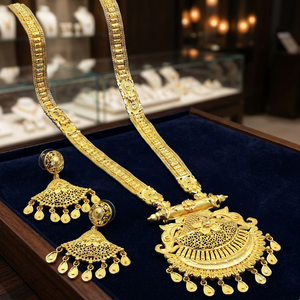 Wholesale Brass 14K18K24K Micron Gold Forming Long Necklaces Set Traditional <b>Wedding</b> Floral Design Jewelry Set Fashion Necklaces - Product Image 4