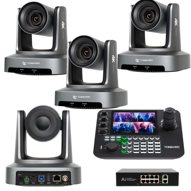 4pcs Live Streaming Camera Bundle 4K 20X AI Auto Tracking NDI PTZ Camera for Church Worship Live Streaming Conference Events