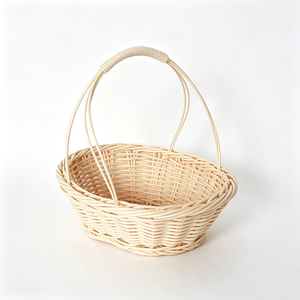 Portable Oval Beige PP <strong>Mini</strong> Round <strong>Basket</strong> with Handle Woven <strong>Basket</strong> for Wedding Gift Packing Flower Doll Display &amp; Snack <strong>Hamper</strong> - Product Image 2