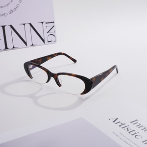Monturas de Gafas de Acetato al por Mayor de Fábrica, Estilo Ojo de Gato, Media Montura, Logotipo Personalizado, Gafas Ópticas Retro Ovaladas de Media Montura para Mujer, Anti Luz Azul - Product Image 3