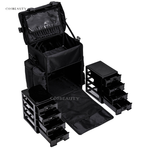 Koncai fama nhà máy nóng bán tùy chỉnh logo màu Nylon cán du lịch Xe đẩy 2 trong 1 mỹ phẩm lưu trữ mỹ phẩm Trường hợp với 8 ngăn kéo - Product Image 2