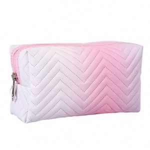 Pochette de maquillage portable pour femme en cuir PU, couleur dégradée, fermeture éclair carrée, sac de rangement cosmétique - Product Image 1