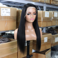 Perruque Lace Front en Cheveux Humains Brésiliens Lisses, Densité 180%, Longue 28-30 Pouces, Pré-décolorée, Sans Colle # Transparent 1B pour Lace Remy