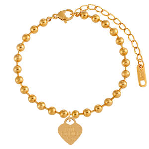 Bracelet <span class=keywords><strong>en</strong></span> acier inoxydable plaqué or 18 carats avec breloque cœur porte-bonheur gravée « Amour éternel » <span class=keywords><strong>pour</strong></span> femme – <span class=keywords><strong>Vente</strong></span> <span class=keywords><strong>en</strong></span> <span class=keywords><strong>gros</strong></span> - Product Image 1