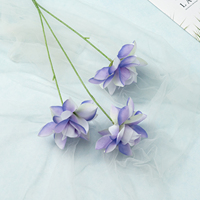 Fleurs artificielles en soie à trois têtes, à volants, motif rose, gaufrées, pour décoration intérieure, aménagement floral de lieux de mariage