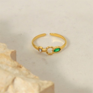 Popular Stainless Steel Hollow <b>Rings</b> <b>Adjustable</b> Green Zircon Charm <b>Rings</b> for Women - Product Image 4