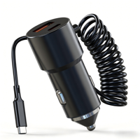 Accessoires de voiture portables, chargeur de voiture pour téléphone, type-C PD, charge rapide, câble enroulé, chargeur de voiture pour iPhone, Samsung, Xiaomi