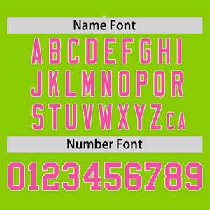 Camiseta de Softbol Personalizada con Rayas Verde Neón, Rosa y Blancas, Mangas Raglán, Dos Botones, Auténtica - Product Image 4