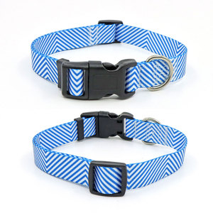 Blue Geometric Pattern <b>Dog</b> <b>Collar</b> Adjustable Buckle Closure Polyester Material All Seasons Simple Style - Product Image 1