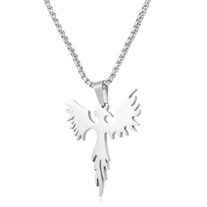 yunnique Stainless Steel Phoenix Pendant <b>Necklace</b> With Chain 60Cm <b>Long</b> For Men Fashion Jewelry Wings Design Animal Zodiac Style - Product Image 5