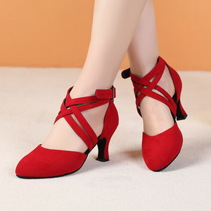 Chaussures de <span class=keywords><strong>danse</strong></span> latine pour femmes à lanières croisées bleues, talon bas, pour la <span class=keywords><strong>danse</strong></span> de salon, la rumba, <span class=keywords><strong>le</strong></span> jazz, <span class=keywords><strong>le</strong></span> <span class=keywords><strong>tango</strong></span>, avec semelle en daim - Product Image 4