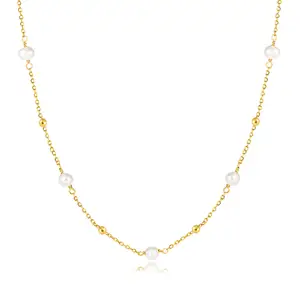 Nuoro Vintage 14K Goud Gevuld Goud Kralen Parel Station Ketting Voor Vrouwen 16 Inch Choker Zoetwater Parel Ketting